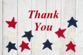 Thank you text with patriotic red, white and blue stars Royalty Free Stock Photo