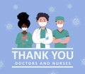 Thank you to the doctors and nurses for their help and saved lives. Set of portraits of male and female medical workers