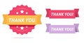 Thank you vector icon ribbon sticker card text note stamp seal graphic illustration, gratitude tag badge red yellow purple design