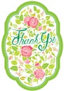 Thank you vertical card with beautiful flovers, pink roses. Stylish floral background with calligraphic handwritten text, vintage Royalty Free Stock Photo