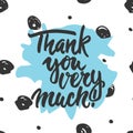 Thank you very much - hand drawn lettering phrase on the polka dot background. Fun brush ink inscription for Royalty Free Stock Photo