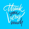 Thank you very much. Hand drawn vector lettering. Isolated on blue background. Royalty Free Stock Photo