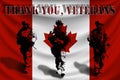 THANK YOU VETERANS against the background of the Canadian flag with soldiers