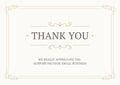 Thank you vintage card antique frame golden flower curly ornate line design template vector illustration.