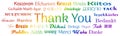 Thank you in Worldwide languages. Vector lettering. Six Rainbow colors. White back.