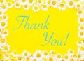 Thank You written on yellow background framed by daisies