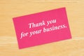 Thank you for your business text on pink card