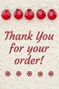 Thank you for your order message with red snowflakes ornaments on beige sherpa