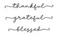 THANKFUL, GRATEFUL, BLESSED. Inspirational Thanksgiving lettering quote.