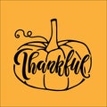 Thankful handwritten lettering wits hand drawing pumpkin sketch. Vector calligraphy Vector Silhouette Wall Art Print. Fall