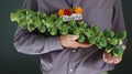 Thankful holiday dinner guest with healthy veggie gift