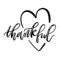 Thankful isolated lettering with heart symbol.