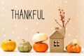 Thankful message with pumpkins with a house Royalty Free Stock Photo