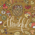 Thankful mushroom lettering card Royalty Free Stock Photo