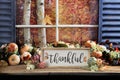 Thankful Sign on Old Wood Tabletop Royalty Free Stock Photo