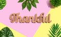 Thankful wooden text with tropical leaves