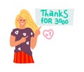 Thanks for 3000. Blogger doodle happy character. Vector subscribe concept