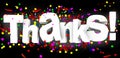 Thanks confeti text word in black background - 3d rendering Royalty Free Stock Photo