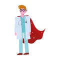 Thanks doctor, physician male professional with superhero cape