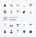 20 Thanks Giving Flat Color icon Pack like thanksgiving bone thanks pilgrim dinner Royalty Free Stock Photo