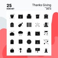 25 Thanks Giving Icon Set. 100% Editable EPS 10 Files. Business Logo Concept Ideas Solid Glyph icon design