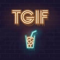 Thanks God It`s Friday! Neon TGIF typography with rum & cola cocktail. Square illustration for social networks, bar Royalty Free Stock Photo