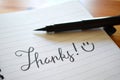 THANKS! hand-lettered in notebook