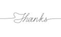 THANKS handwritten inscription. Hand drawn lettering. alligraphy. One line drawing of phrase. Vector illustration.