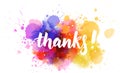 Thanks! lettering on watercolored background