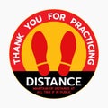 Thanks For Practicing Social Distancing Floor sticker Sign Royalty Free Stock Photo