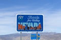 Thanks for visiting Nevada sign in the desert to the border of California, USA