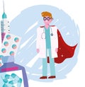 Thanks you doctors, male physician superhero with cape character prescription medicine
