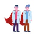 Thanks you doctors, male physicians with stethoscope and superhero cape characters