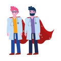 Thanks you doctors, male physicians with stethoscope and superhero cape characters