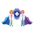 Thanks you doctors, physician women with superhero character