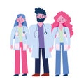 Thanks you doctors, professional physician male and female cartoon characters