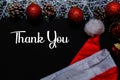 Thanks You text isolated on black backgroud. Frame of Christmas Decoration Royalty Free Stock Photo