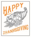 Thanksgiving autumn cornucopia festival poster, banner. Monochrome vintage engraving Royalty Free Stock Photo