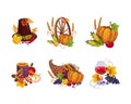 Thanksgiving Autumn Holiday Symbols with Vegetable Abundance Vector Set Royalty Free Stock Photo