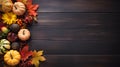 Thanksgiving background with copy space for text, top view on wood background, AI generated, generative AI