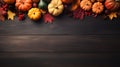 Thanksgiving background with copy space for text, top view on wood background, AI generated, generative AI