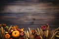 Thanksgiving background with copy space for text, top view on wood background, AI generated, generative AI