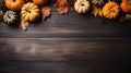 Thanksgiving background with copy space for text, top view on wood background, AI generated, generative AI