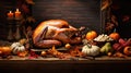 Thanksgiving background design featuring a beautifully roasted turkey as the focal point, AI generated
