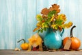 Thanksgiving background with fall decoration