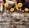 Thanksgiving background with fruit and vegetable on wood in autumn and Fall harvest season Royalty Free Stock Photo