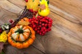 Thanksgiving background with pumpkin and mapple leaves wreath, c