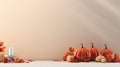thanksgiving background with pumpkins leaves and candles Royalty Free Stock Photo