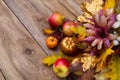 Thanksgiving background with golden pumpkin and oak leaves, copy Royalty Free Stock Photo