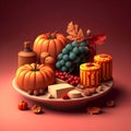 Thanksgiving background with typical food and decoration